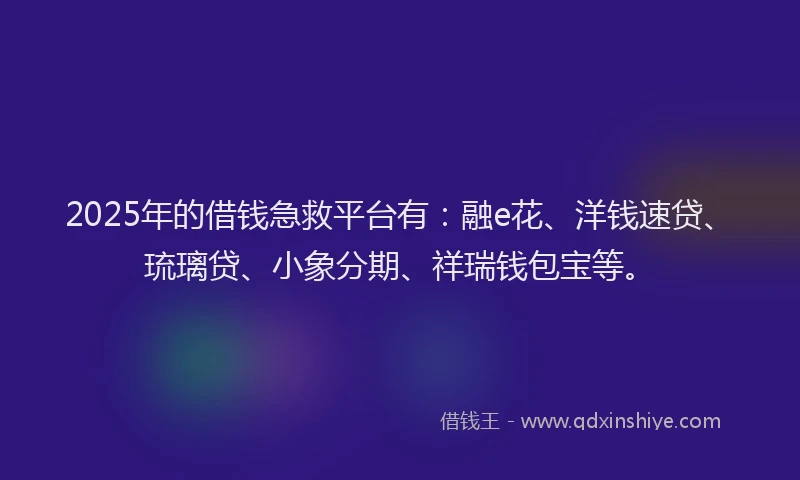 2025年的借钱急救平台有：融e花、洋钱速贷、琉璃贷、小象分期、祥瑞钱包宝等。
