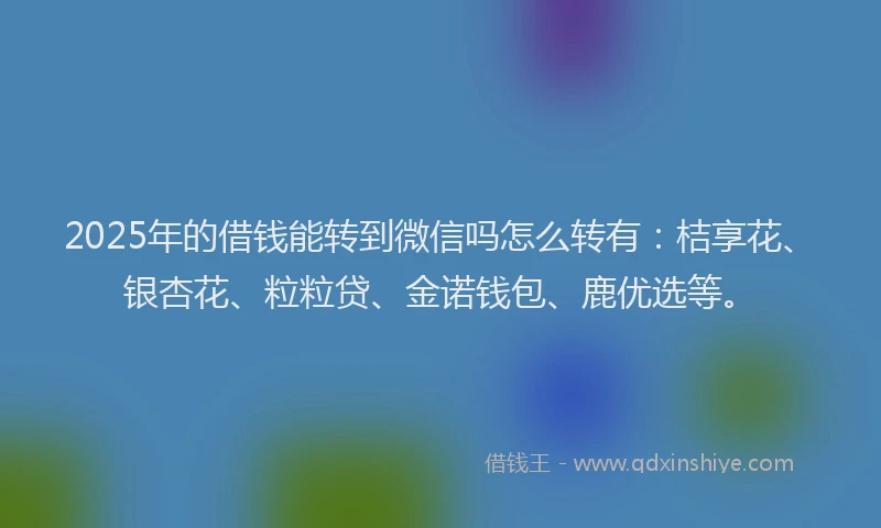 2025年的借钱能转到微信吗怎么转有：桔享花、银杏花、粒粒贷、金诺钱包、鹿优选等。