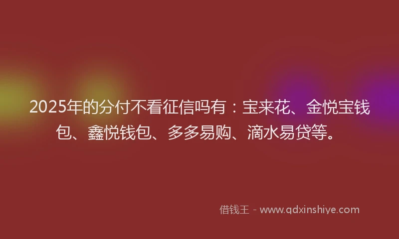2025年的分付不看征信吗有：宝来花、金悦宝钱包、鑫悦钱包、多多易购、滴水易贷等。
