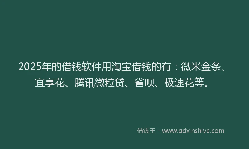 2025年的借钱软件用淘宝借钱的有：微米金条、宜享花、腾讯微粒贷、省呗、极速花等。
