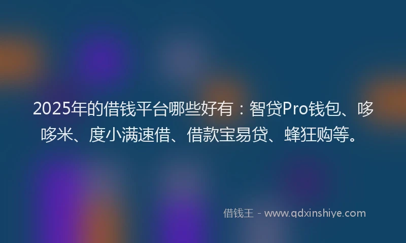 2025年的借钱平台哪些好有：智贷Pro钱包、哆哆米、度小满速借、借款宝易贷、蜂狂购等。