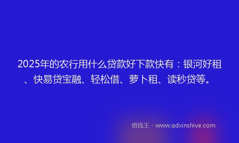 2025年的农行用什么贷款好下款快有：银河好租、快易贷宝融、轻松借、萝卜租、读秒贷等。
