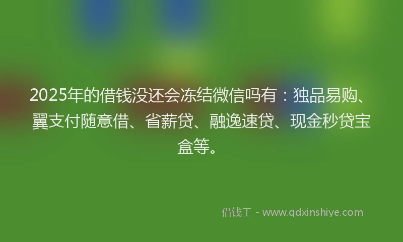 2025年的借钱没还会冻结微信吗有：独品易购、翼支付随意借、省薪贷、融逸速贷、现金秒贷宝盒等。