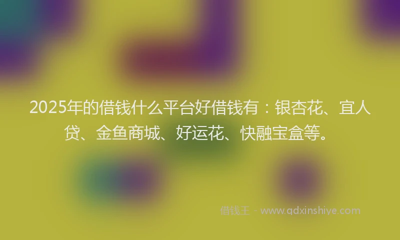2025年的借钱什么平台好借钱有：银杏花、宜人贷、金鱼商城、好运花、快融宝盒等。