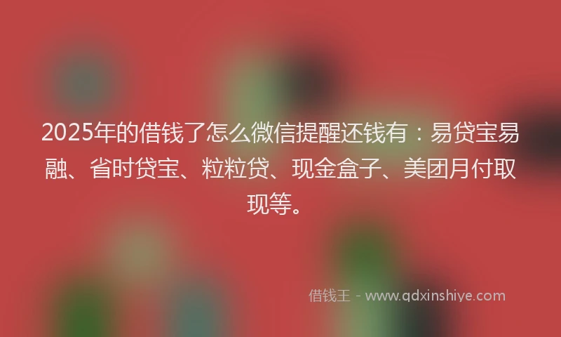 2025年的借钱了怎么微信提醒还钱有：易贷宝易融、省时贷宝、粒粒贷、现金盒子、美团月付取现等。