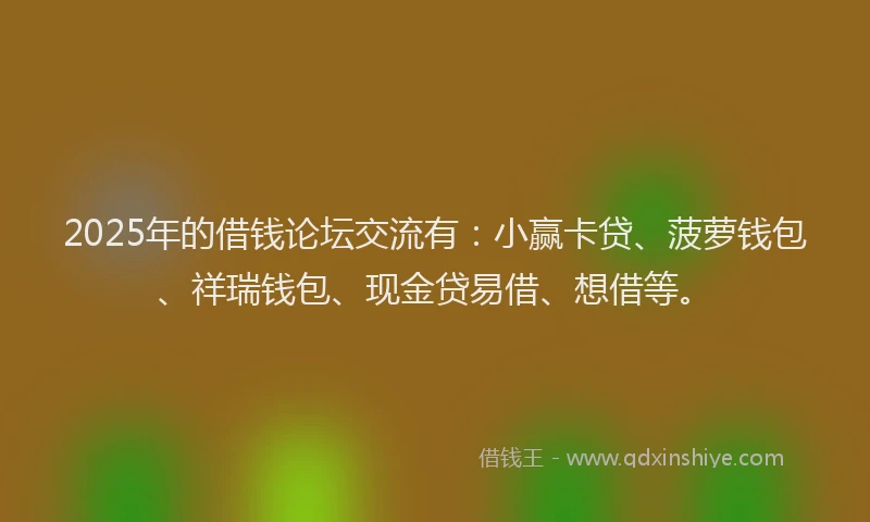 2025年的借钱论坛交流有：小赢卡贷、菠萝钱包、祥瑞钱包、现金贷易借、想借等。