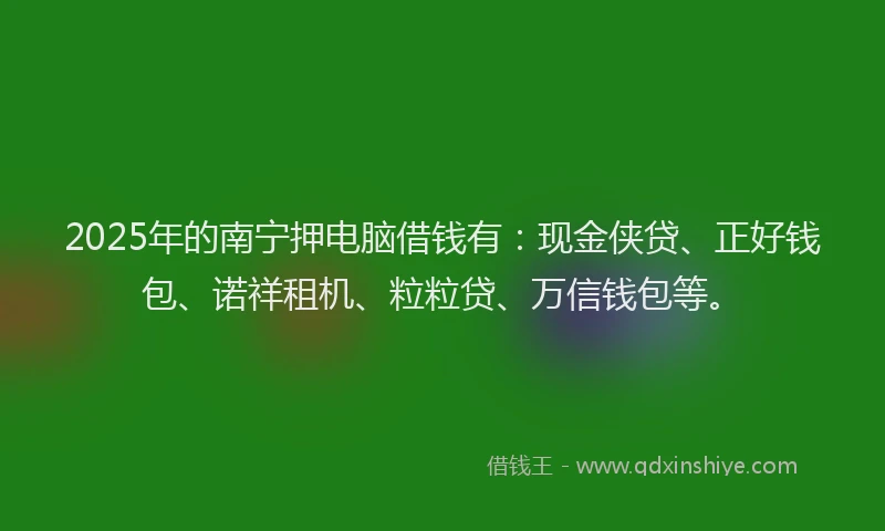 2025年的南宁押电脑借钱有：现金侠贷、正好钱包、诺祥租机、粒粒贷、万信钱包等。