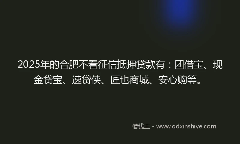 2025年的合肥不看征信抵押贷款有：团借宝、现金贷宝、速贷侠、匠也商城、安心购等。