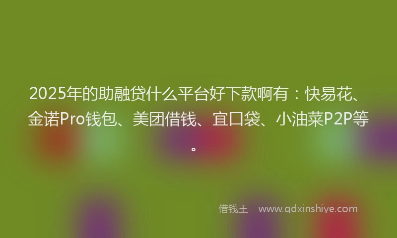 2025年的助融贷什么平台好下款啊有：快易花、金诺Pro钱包、美团借钱、宜口袋、小油菜P2P等。