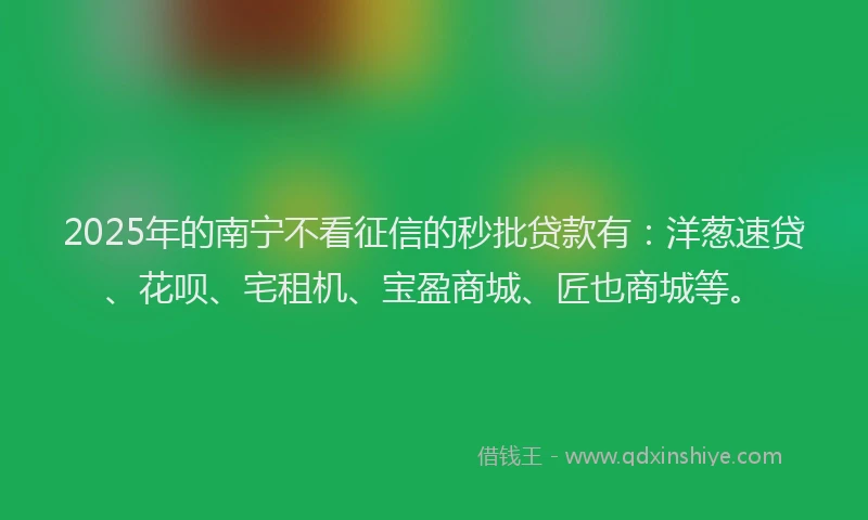 2025年的南宁不看征信的秒批贷款有：洋葱速贷、花呗、宅租机、宝盈商城、匠也商城等。