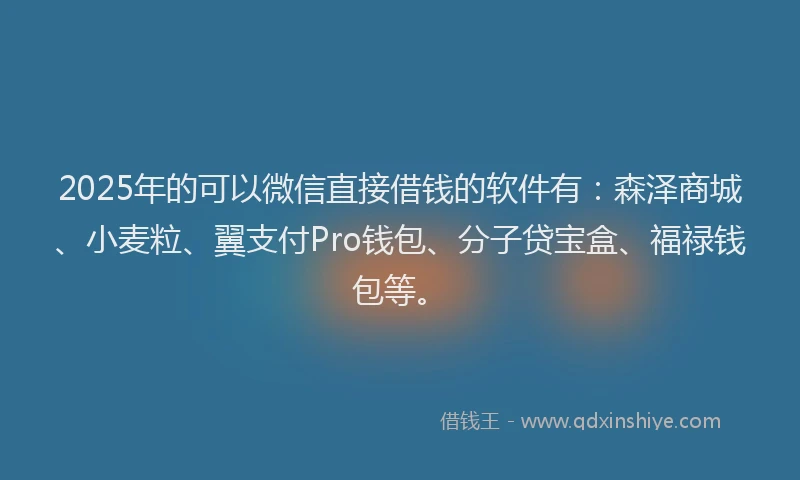 2025年的可以微信直接借钱的软件有：森泽商城、小麦粒、翼支付Pro钱包、分子贷宝盒、福禄钱包等。