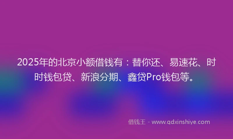 2025年的北京小额借钱有：替你还、易速花、时时钱包贷、新浪分期、鑫贷Pro钱包等。