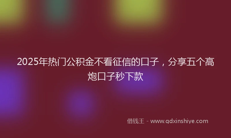 2025年热门公积金不看征信的口子，分享五个高炮口子秒下款