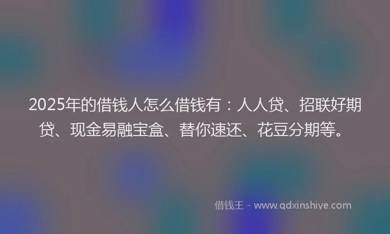 2025年的借钱人怎么借钱有：人人贷、招联好期贷、现金易融宝盒、替你速还、花豆分期等。
