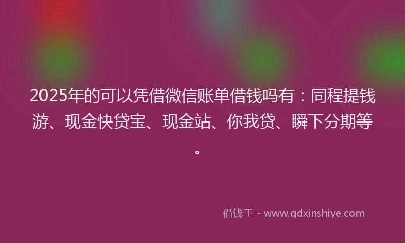2025年的可以凭借微信账单借钱吗有：同程提钱游、现金快贷宝、现金站、你我贷、瞬下分期等。