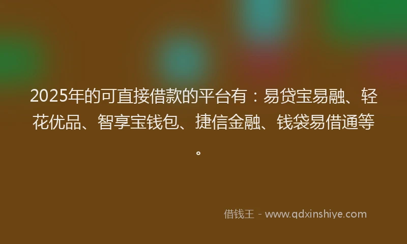 2025年的可直接借款的平台有：易贷宝易融、轻花优品、智享宝钱包、捷信金融、钱袋易借通等。
