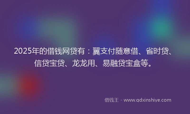 2025年的借钱网贷有：翼支付随意借、省时贷、信贷宝贷、龙龙用、易融贷宝盒等。