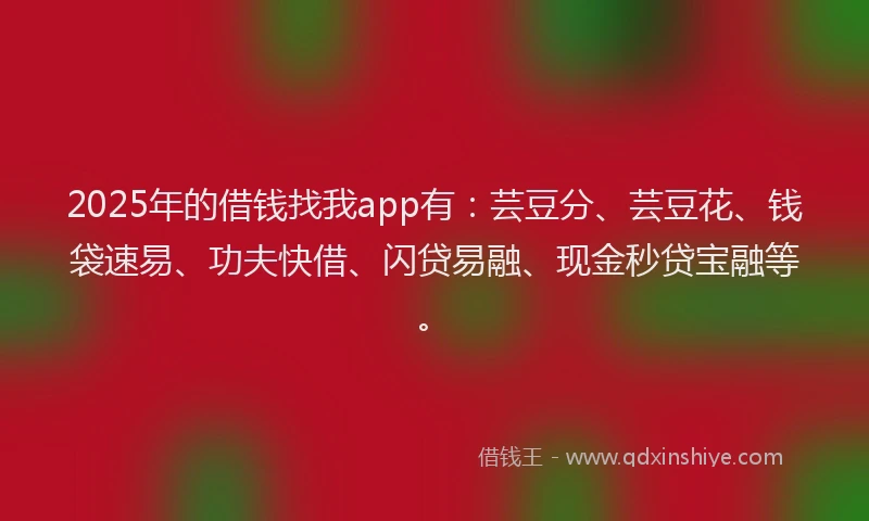 2025年的借钱找我app有：芸豆分、芸豆花、钱袋速易、功夫快借、闪贷易融、现金秒贷宝融等。