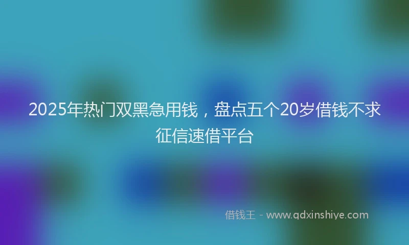 2025年热门双黑急用钱，盘点五个20岁借钱不求征信速借平台