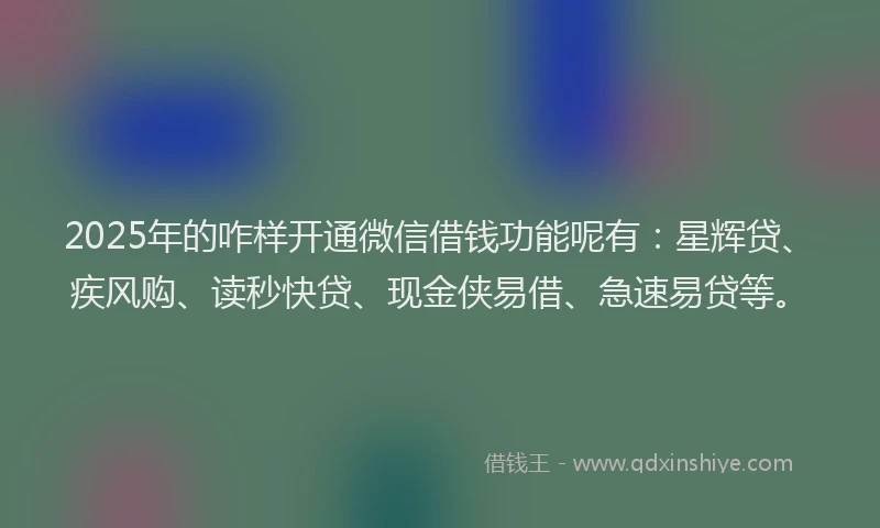 2025年的咋样开通微信借钱功能呢有：星辉贷、疾风购、读秒快贷、现金侠易借、急速易贷等。