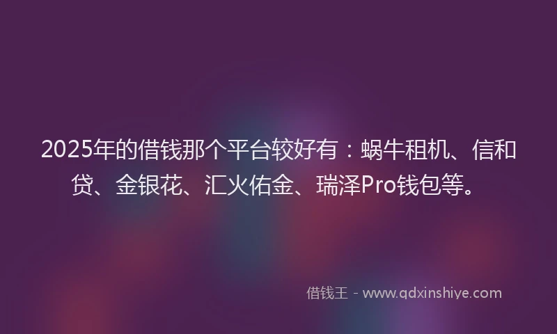 2025年的借钱那个平台较好有：蜗牛租机、信和贷、金银花、汇火佑金、瑞泽Pro钱包等。