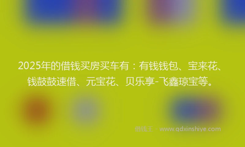 2025年的借钱买房买车有：有钱钱包、宝来花、钱鼓鼓速借、元宝花、贝乐享-飞鑫琼宝等。