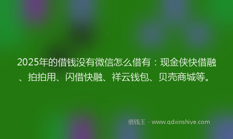 2025年的借钱没有微信怎么借有：现金侠快借融、拍拍用、闪借快融、祥云钱包、贝壳商城等。