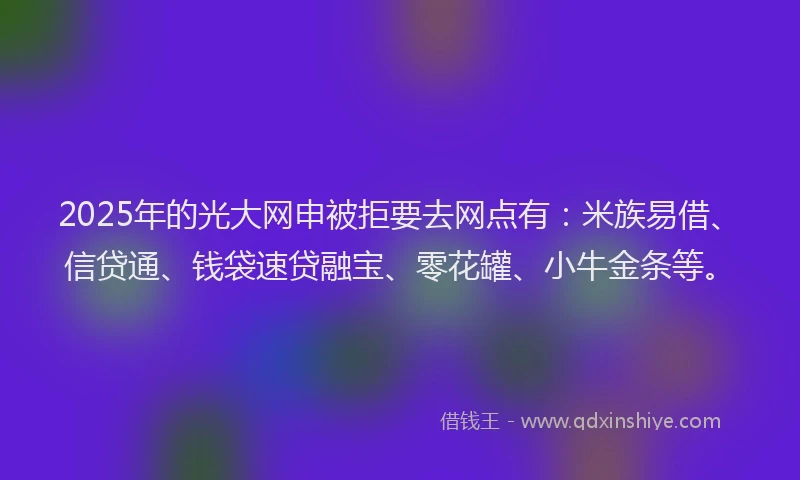 2025年的光大网申被拒要去网点有：米族易借、信贷通、钱袋速贷融宝、零花罐、小牛金条等。