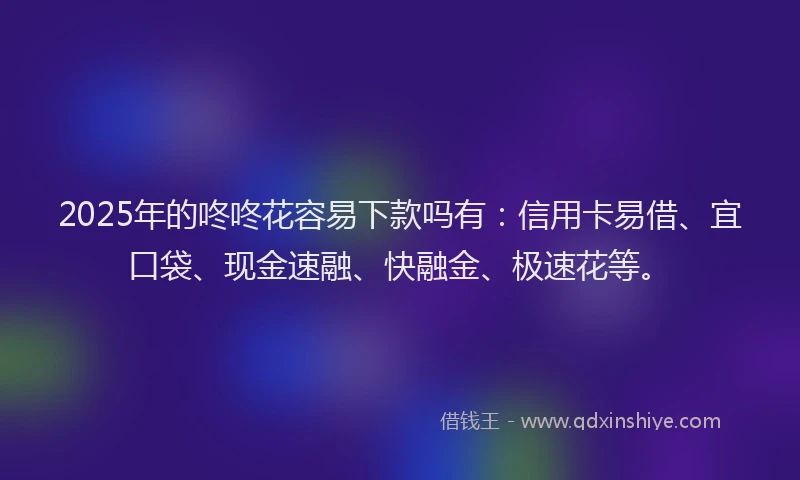2025年的咚咚花容易下款吗有：信用卡易借、宜口袋、现金速融、快融金、极速花等。
