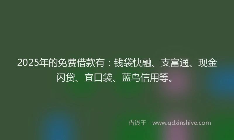 2025年的免费借款有：钱袋快融、支富通、现金闪贷、宜口袋、蓝鸟信用等。