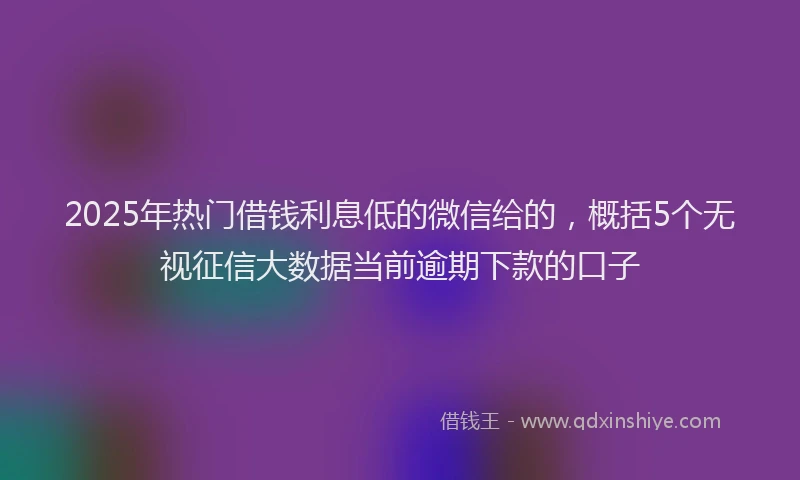 2025年热门借钱利息低的微信给的，概括5个无视征信大数据当前逾期下款的口子