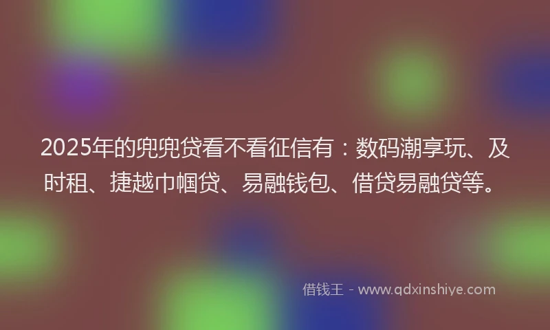 2025年的兜兜贷看不看征信有：数码潮享玩、及时租、捷越巾帼贷、易融钱包、借贷易融贷等。