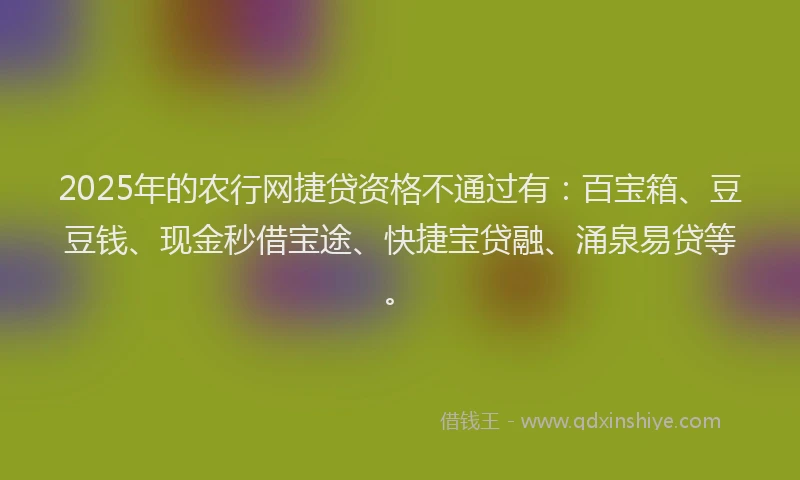 2025年的农行网捷贷资格不通过有：百宝箱、豆豆钱、现金秒借宝途、快捷宝贷融、涌泉易贷等。