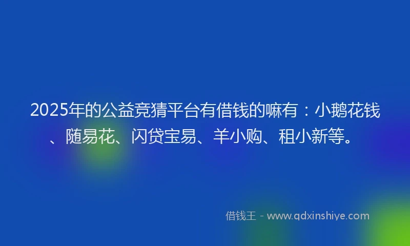 2025年的公益竞猜平台有借钱的嘛有：小鹅花钱、随易花、闪贷宝易、羊小购、租小新等。