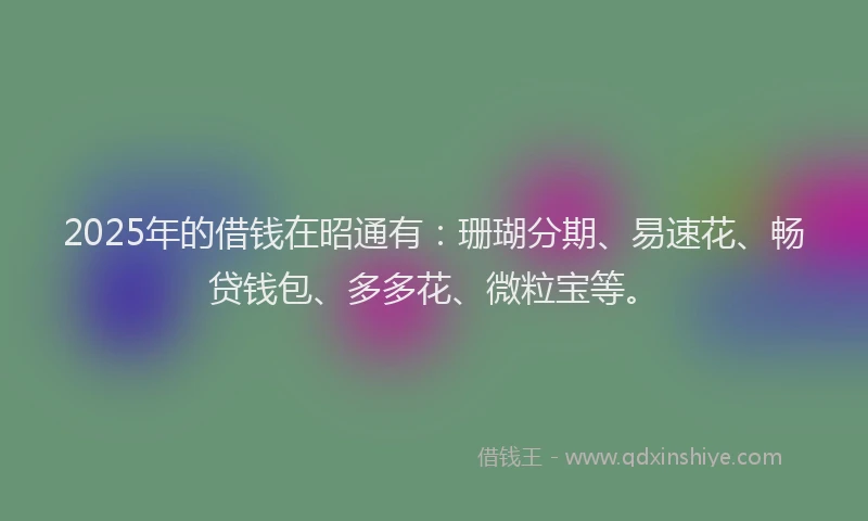 2025年的借钱在昭通有：珊瑚分期、易速花、畅贷钱包、多多花、微粒宝等。