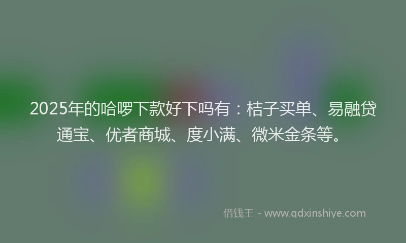 2025年的哈啰下款好下吗有：桔子买单、易融贷通宝、优者商城、度小满、微米金条等。