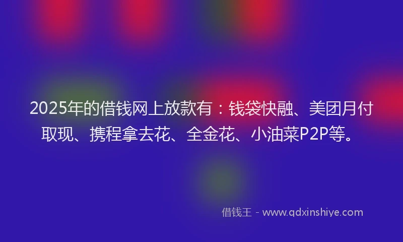 2025年的借钱网上放款有：钱袋快融、美团月付取现、携程拿去花、全金花、小油菜P2P等。