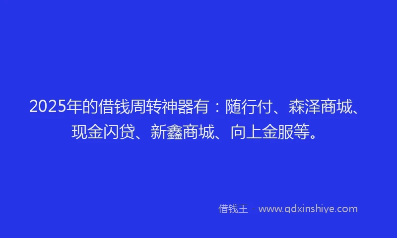 2025年的借钱周转神器有：随行付、森泽商城、现金闪贷、新鑫商城、向上金服等。