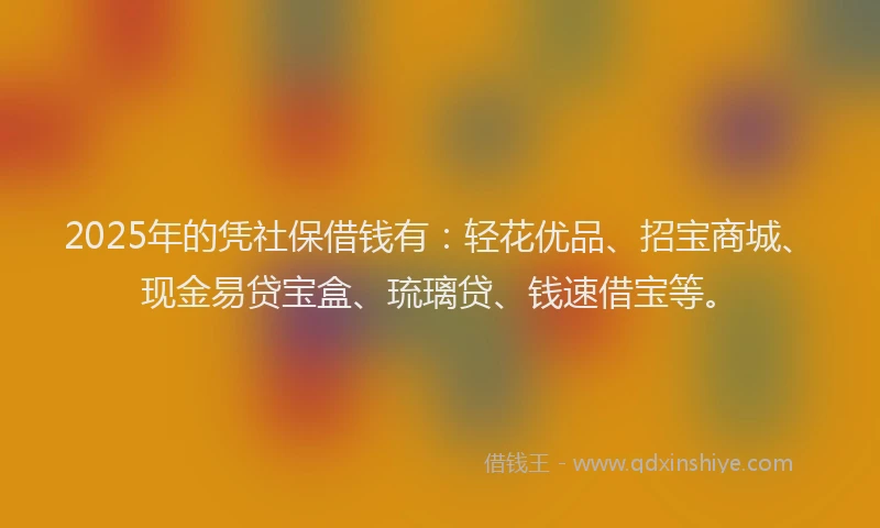 2025年的凭社保借钱有：轻花优品、招宝商城、现金易贷宝盒、琉璃贷、钱速借宝等。