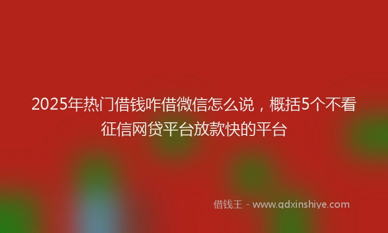 2025年热门借钱咋借微信怎么说，概括5个不看征信网贷平台放款快的平台