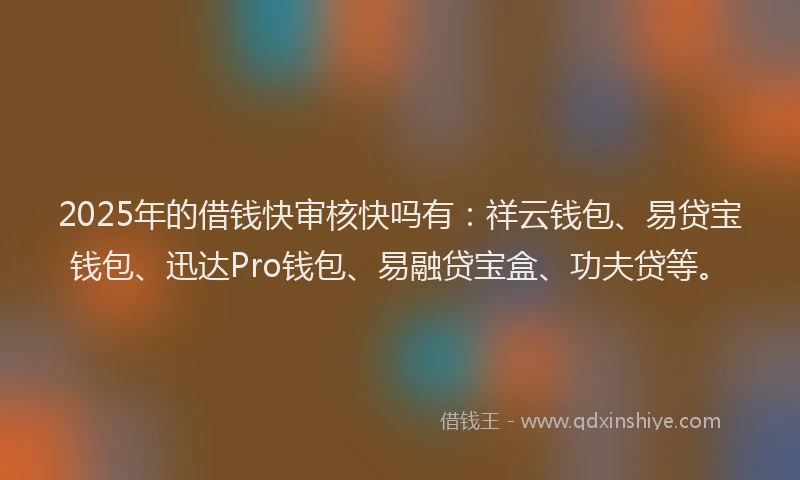 2025年的借钱快审核快吗有：祥云钱包、易贷宝钱包、迅达Pro钱包、易融贷宝盒、功夫贷等。