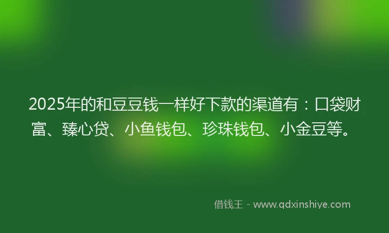 2025年的和豆豆钱一样好下款的渠道有：口袋财富、臻心贷、小鱼钱包、珍珠钱包、小金豆等。