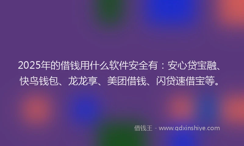 2025年的借钱用什么软件安全有：安心贷宝融、快鸟钱包、龙龙享、美团借钱、闪贷速借宝等。