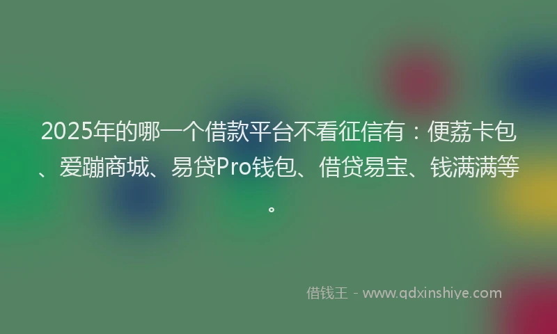 2025年的哪一个借款平台不看征信有：便荔卡包、爱蹦商城、易贷Pro钱包、借贷易宝、钱满满等。