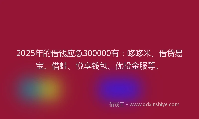 2025年的借钱应急300000有：哆哆米、借贷易宝、借蛙、悦享钱包、优投金服等。