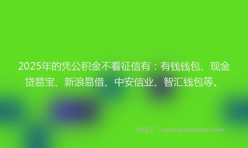 2025年的凭公积金不看征信有：有钱钱包、现金贷易宝、新浪易借、中安信业、智汇钱包等。