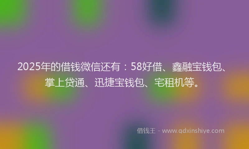 2025年的借钱微信还有：58好借、鑫融宝钱包、掌上贷通、迅捷宝钱包、宅租机等。