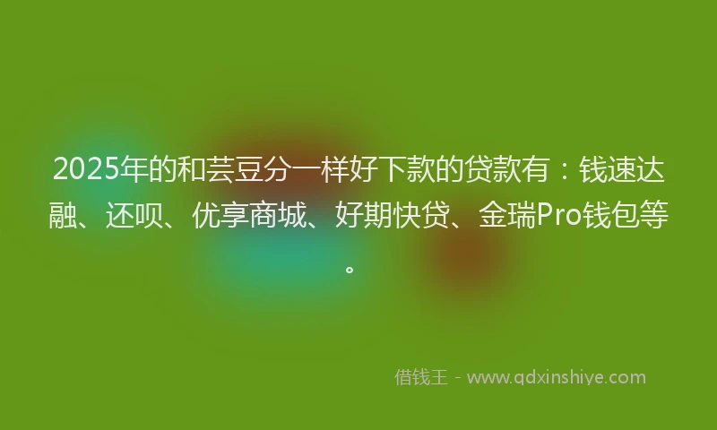 2025年的和芸豆分一样好下款的贷款有：钱速达融、还呗、优享商城、好期快贷、金瑞Pro钱包等。
