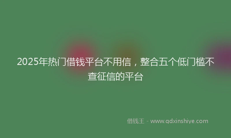 2025年热门借钱平台不用信，整合五个低门槛不查征信的平台