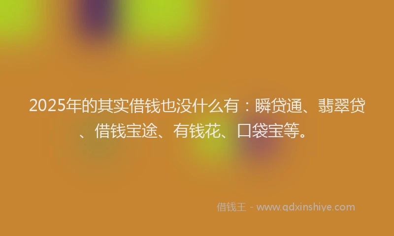 2025年的其实借钱也没什么有：瞬贷通、翡翠贷、借钱宝途、有钱花、口袋宝等。